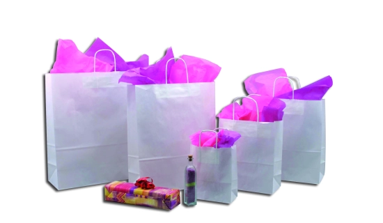 Sacs papier poignées ficelle 14 x 8 x 21 cm blancs