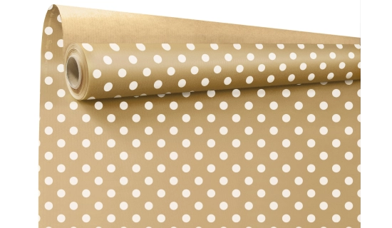 Papier cadeau Kraft pois blanc 50m
